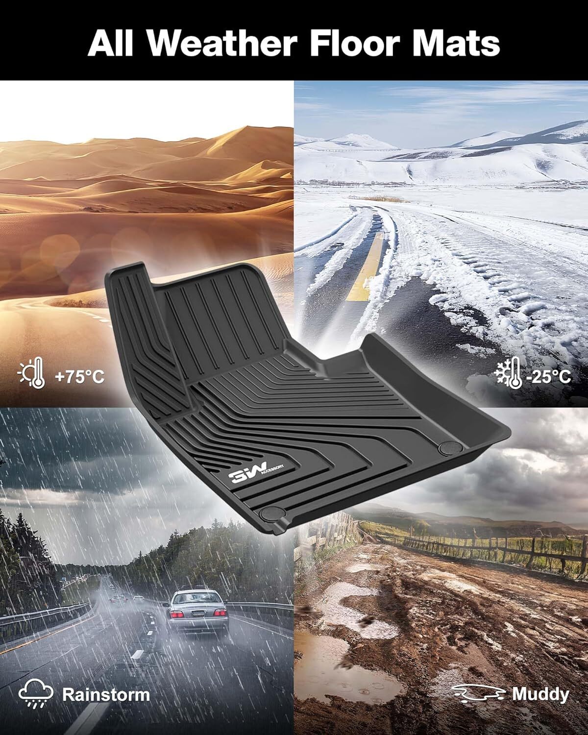 3W Floor Mats & Cargo Liner For Volvo XC60 2018-2025 (Not Fit Hybrid) TPE Mats