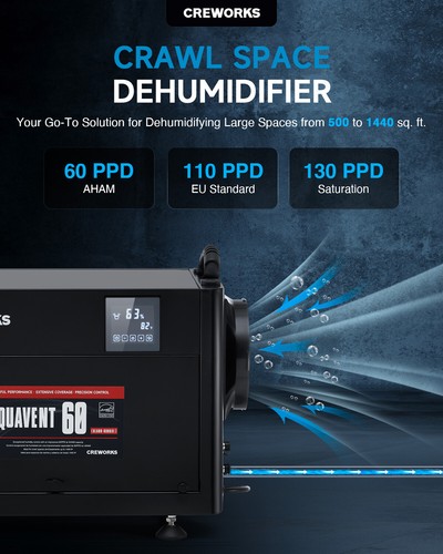 CREWORKS 130 PPD Commercial Dehumidifier for Crawl Space Basement Warehouse