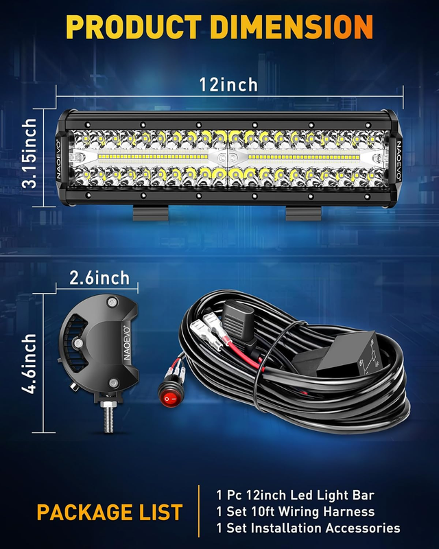 12 inch LED Light Bar, 300W 30000LM LED Offroad/Driving/Fog Lights LED Bar with