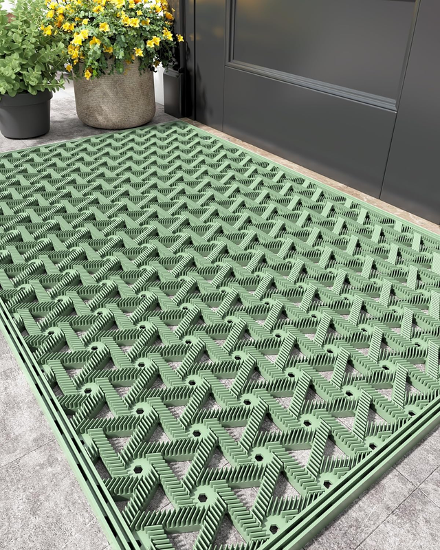 Outdoor Door Mat with Drainage 61X91Cm, Heavy Duty, Green
