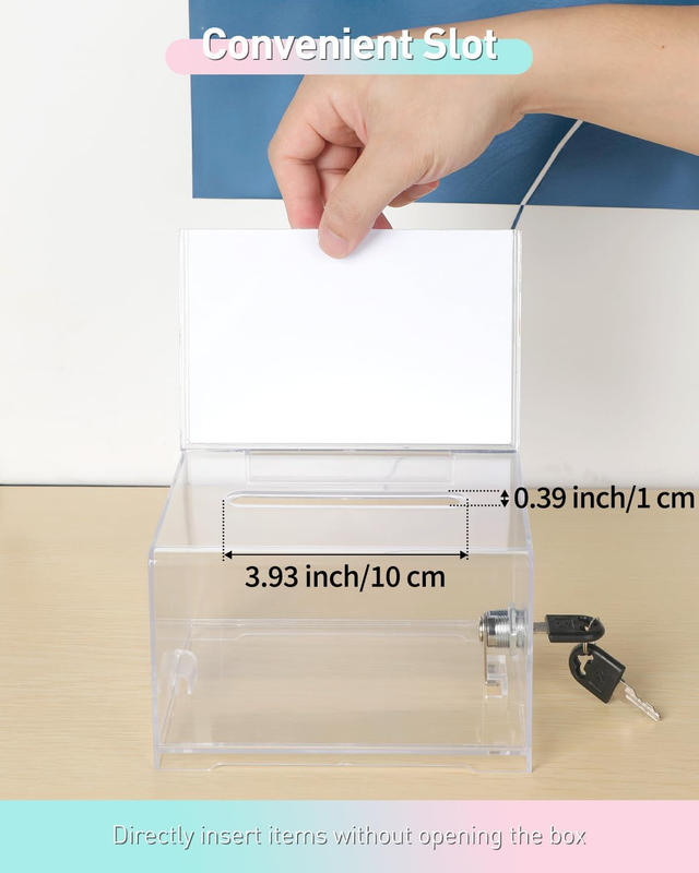 Acrylic Donation Box with Lock and Sign Holder 6.2" x 4.7" x 4" Ballot Box with