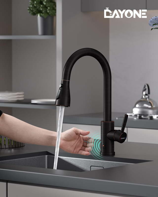 Touchless Bronze Kitchen Sink Faucet with Pull down Sprayer and Soap Dispenser,