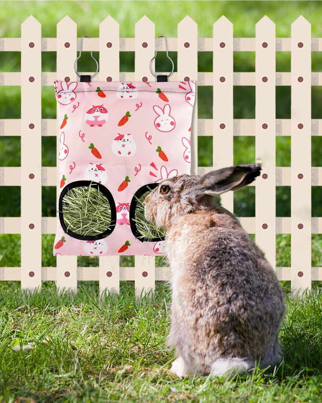 Rabbit Hay Feeder Bag, 2 Holes Hanging Hay Feeder Guinea Pig Hay Bag ...