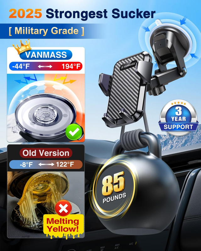 [85+LBS Strongest Suction & Clip] 2025 Upgrade Car Phone Holder [Patent & Safety