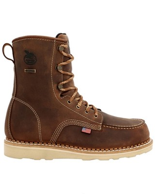 Pre-owned Georgia Boot Men's 8&quot; Waterproof Wedge Usa Lace-up Boot - Toe - Gb00532 In Brown