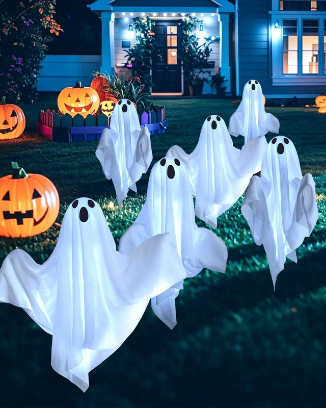 6Pcs Halloween Light up Spooky Ghosts with Hat Outdoor Decorations | Light up Sp