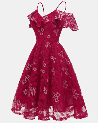 Women Lace Floral Slip Dress V Neck Wedding Bridesmaid Evening Dress Prom Party