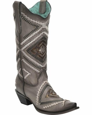Pre-owned Corral Boots Corral Women's Woven Diamond Inlay Boot Snip Toe - C3135 In Distressed