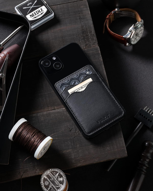 Stick on Card Holder Compatible for iPhone Leather Cell Phone Wallet Credit Card