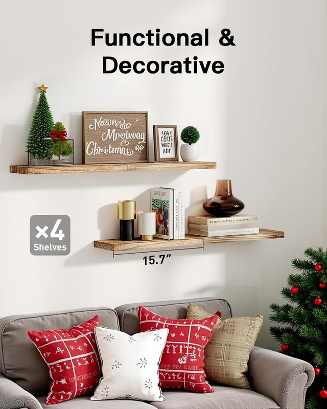 Floating Shelves, Paulownia Wood Wall Shelves for Bathroom/Living Room/Bedroom/K