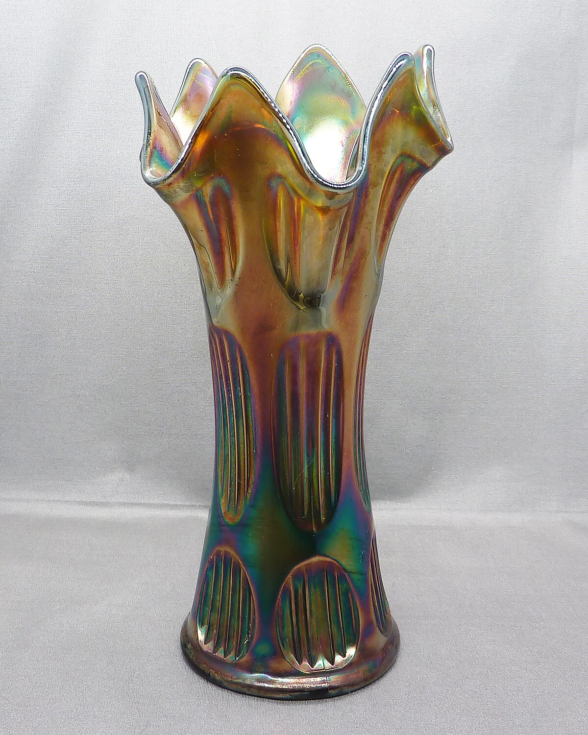 FENTONフェントンカー二バルアンティークUSA carnival vase Fenton Cobalt Blue and Amethyst Carnival Glass Vase. For