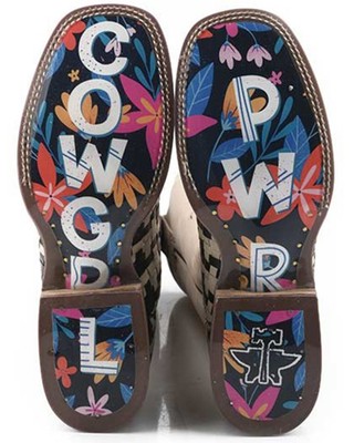 Pre-owned Tin Haul Women's Houndstooth Western Boot Broad Square Toe - 14-021-0007-1476 Mu In Multicolor