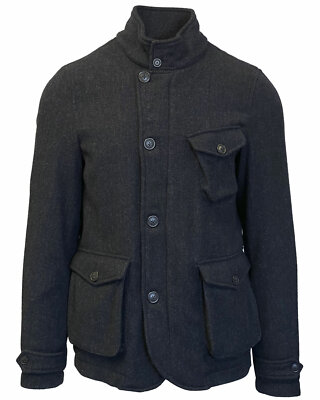 Pre-owned Baracuta Mens Herringbone Woven Wool Blazer Large (44) Midnight Blue