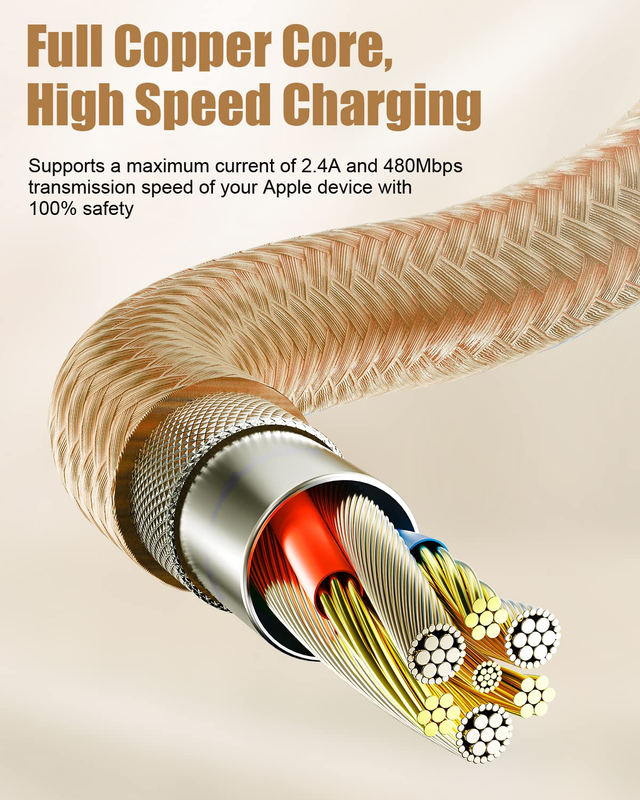 iPhone Charger Cord, 5Pack (3/3/6/6/10ft) Lightning Cable, MFi Certified Nylon B