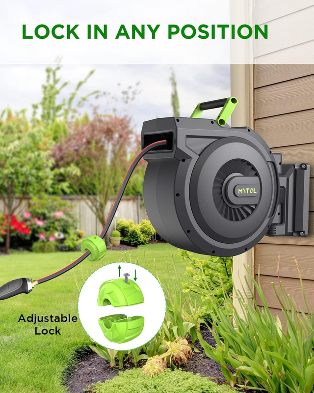 Heavy Duty Retractable Garden Hose Reel Wall Mount with Auto Slow Rewind System