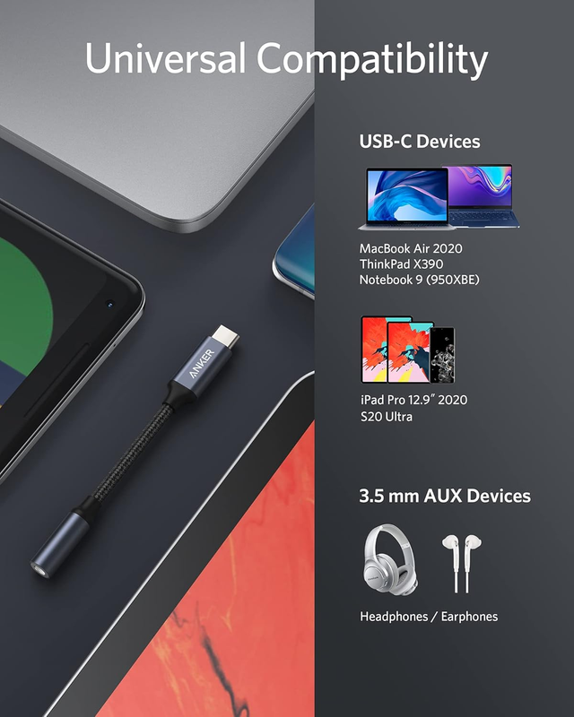 USB C to 3.5mm Audio Adapter, Male to Female Nylon Cable for Samsung S20/S20+/S2