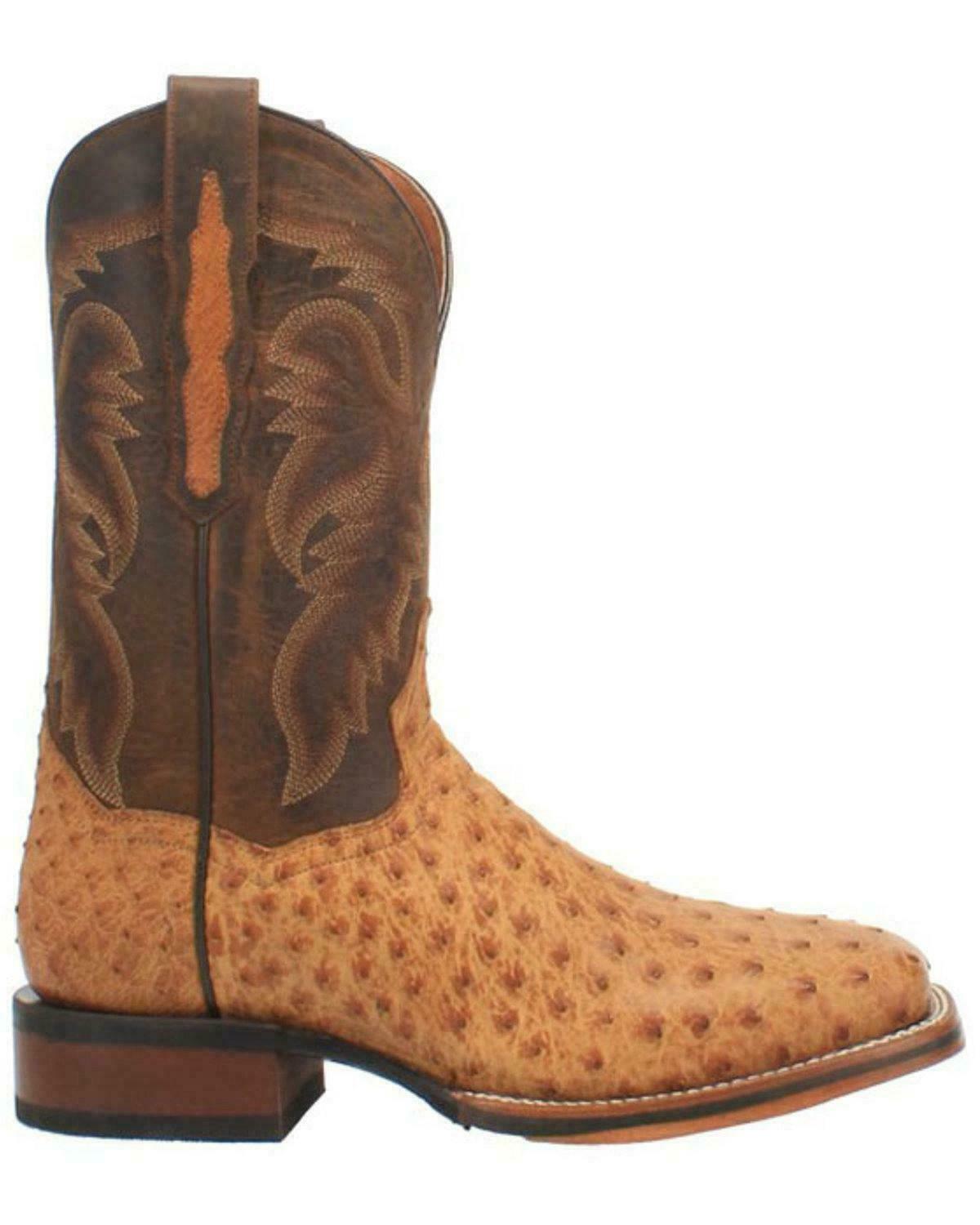 Pre-owned Dan Post Men's Kershaw Exotic Ostrich Skin Western Boot Wide Square Toe - Dp4951 In Brown