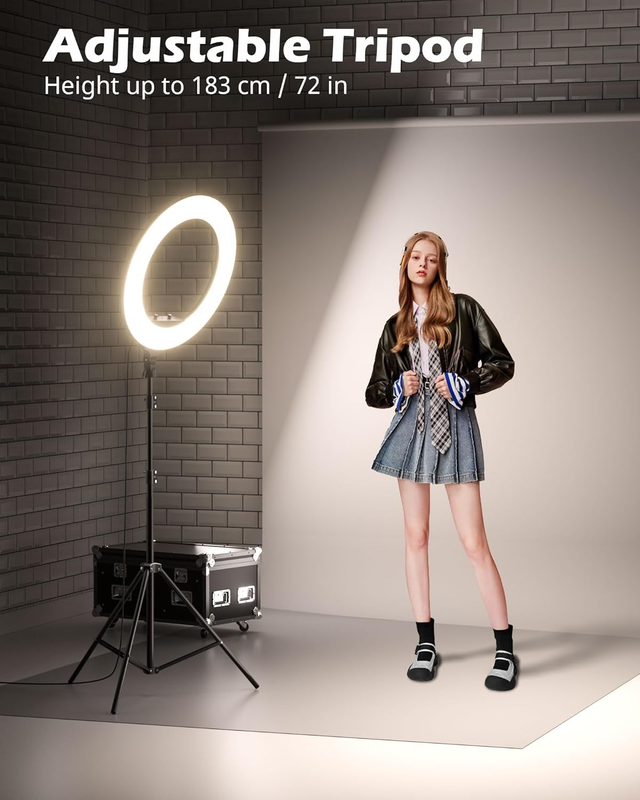 22'' Ring Light with 72'' Stand, 65W Large Ring Light with Phone Holder, Dimmabl