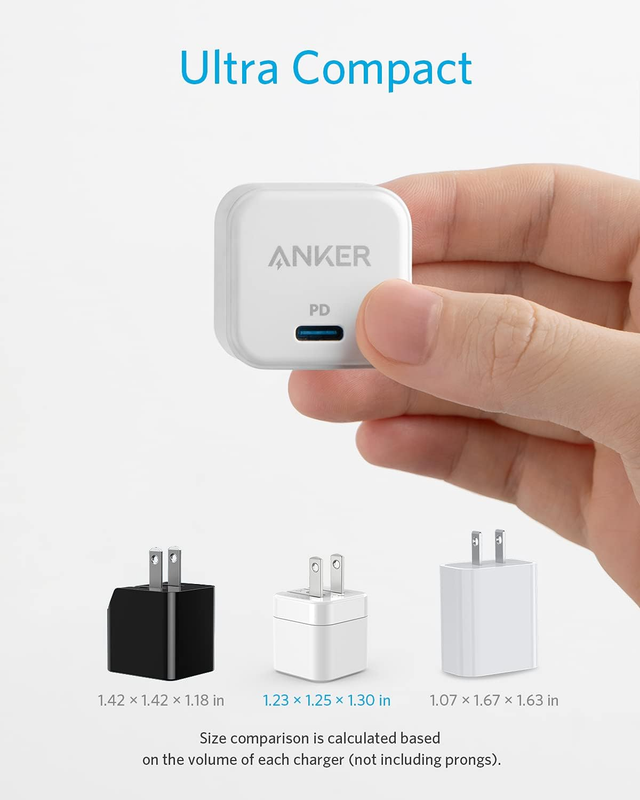 USB C Charger,  2-Pack 20W Fast Charger with Foldable Plug, PowerPort III 20W Cu