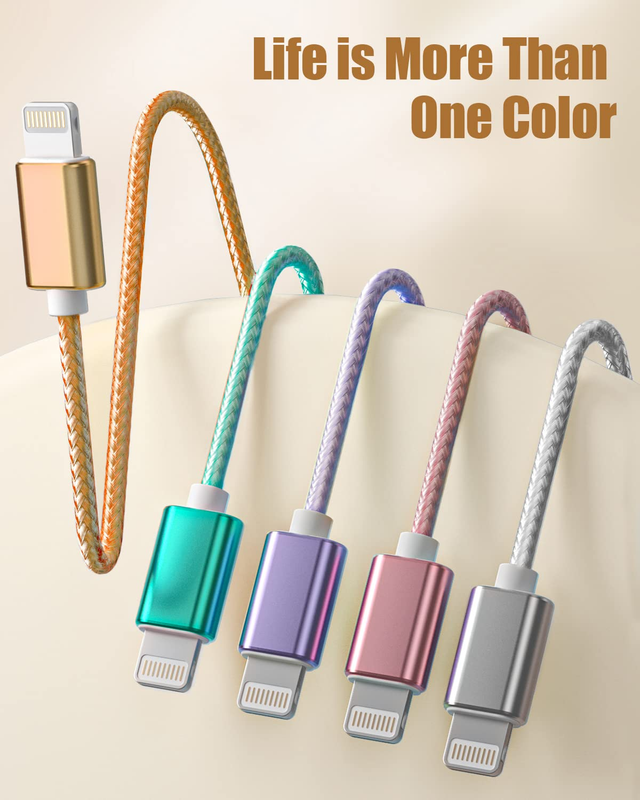 iPhone Charger Cord, 5Pack (3/3/6/6/10ft) Lightning Cable, MFi Certified Nylon B