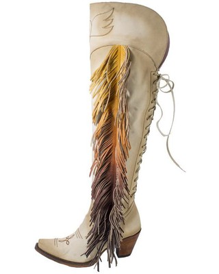 Pre-owned Junk Gypsy By Lane Women's Spirit Animal Tall Boot - Snip Toe Cream 5 M In White
