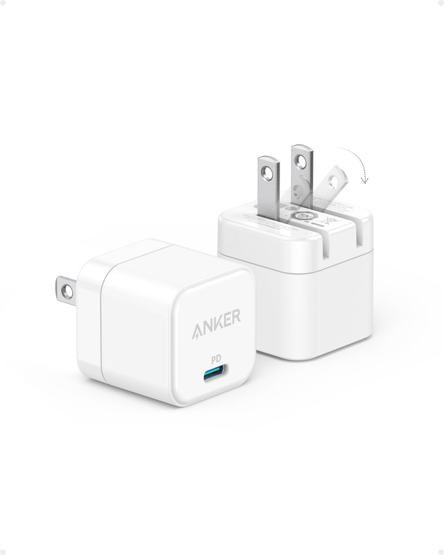 USB C Charger, 2-Pack 20W Fast Charger with Foldable Plug, PowerPort III 20W Cu