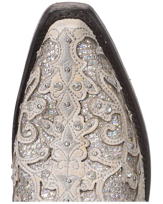 Pre-owned Corral Boots Corral Women's Glitter Inlay And Crystals Wedding Boot - Snip Toe - A3322 In White