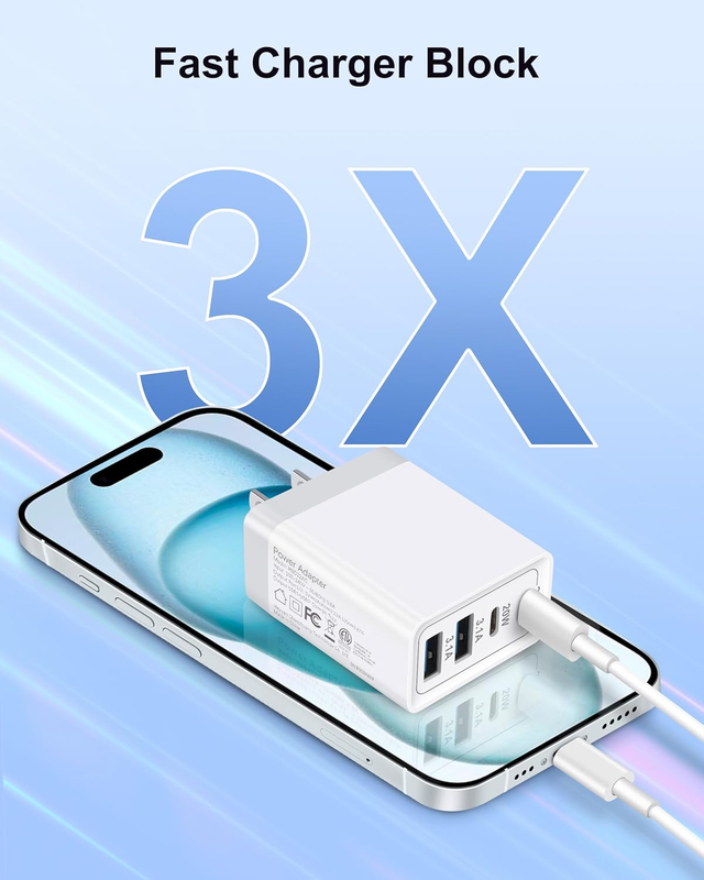 USB C Wall Charger, 40W 4-Port Fast Charging PD Dual USB-C Charger Block + 2 USB