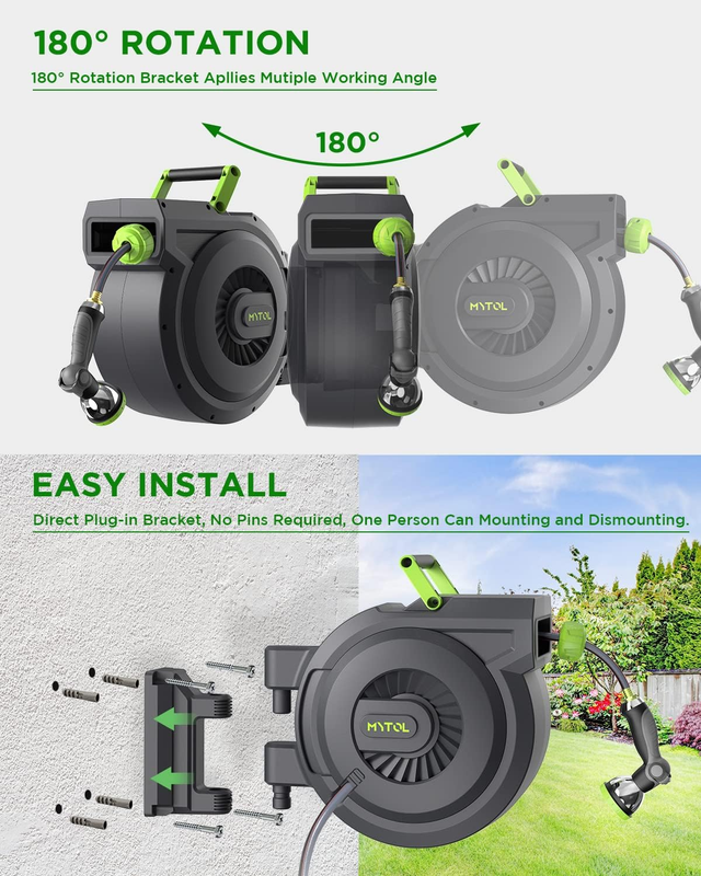 Heavy Duty Retractable Garden Hose Reel Wall Mount with Auto Slow Rewind System