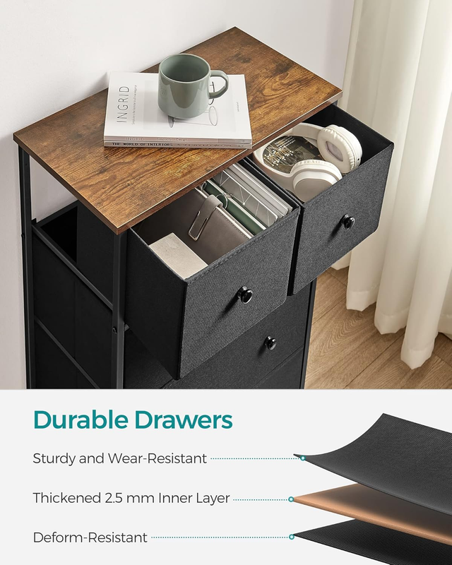 Drawer Dresser, Storage Dresser Tower with 5 Fabric Drawers, Dresser Unit, for H