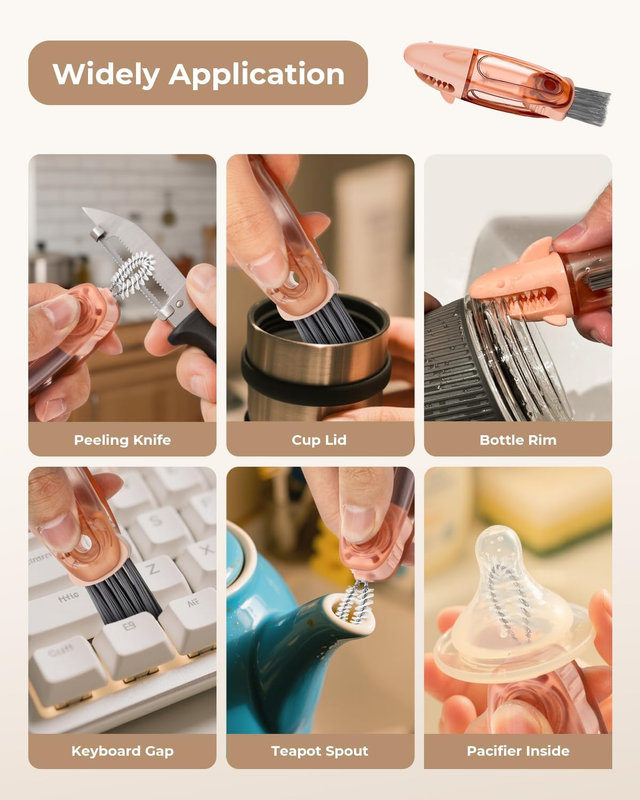 3 in 1 Multifunctional Cup Lid Cleaning Brush, Cup Crevice Cleaning Tools for Ti