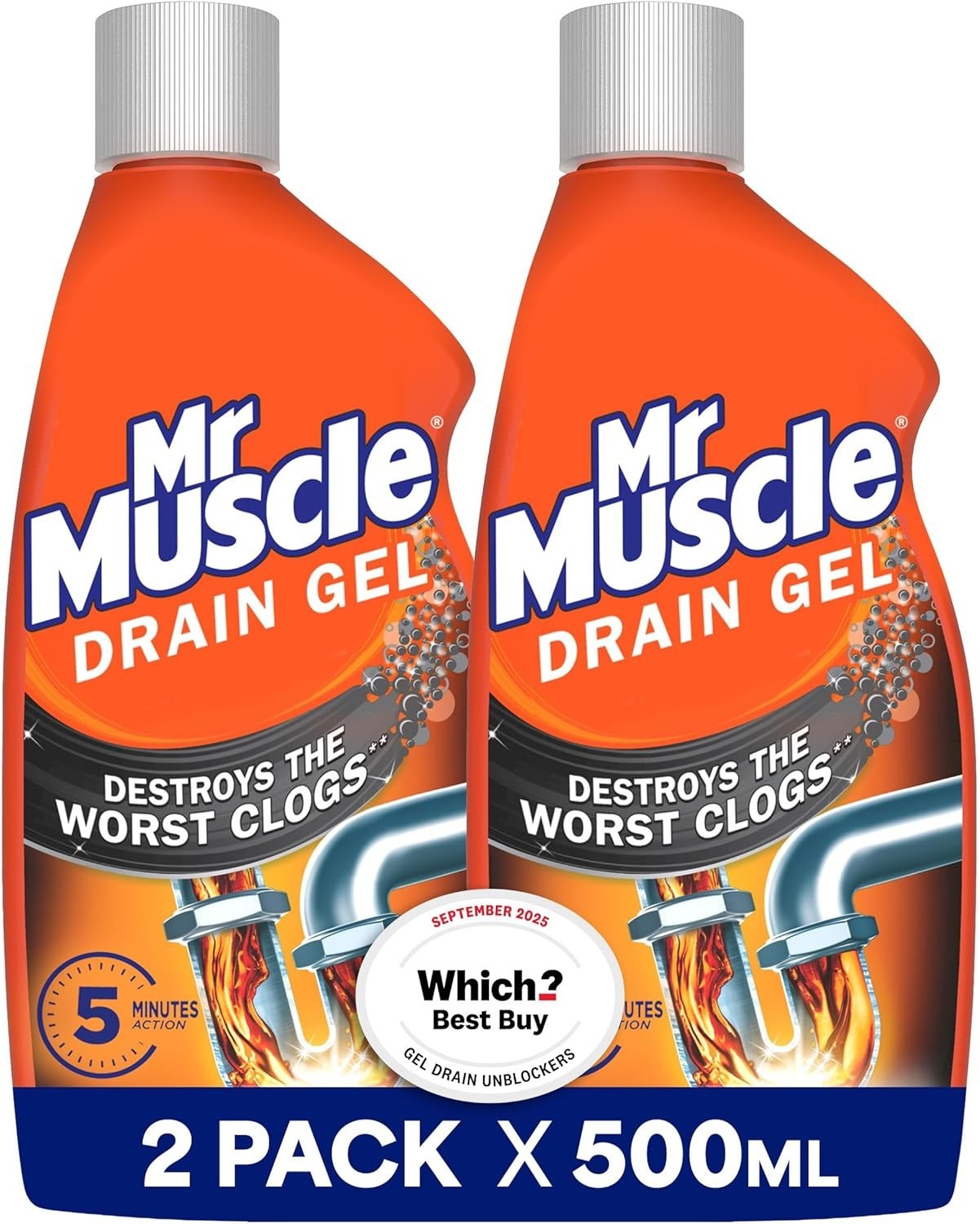 Mr Muscle Drain Unblocker 2 x 500ml Heavy Duty Drain Cleaner Sink Pipe Gel | UK