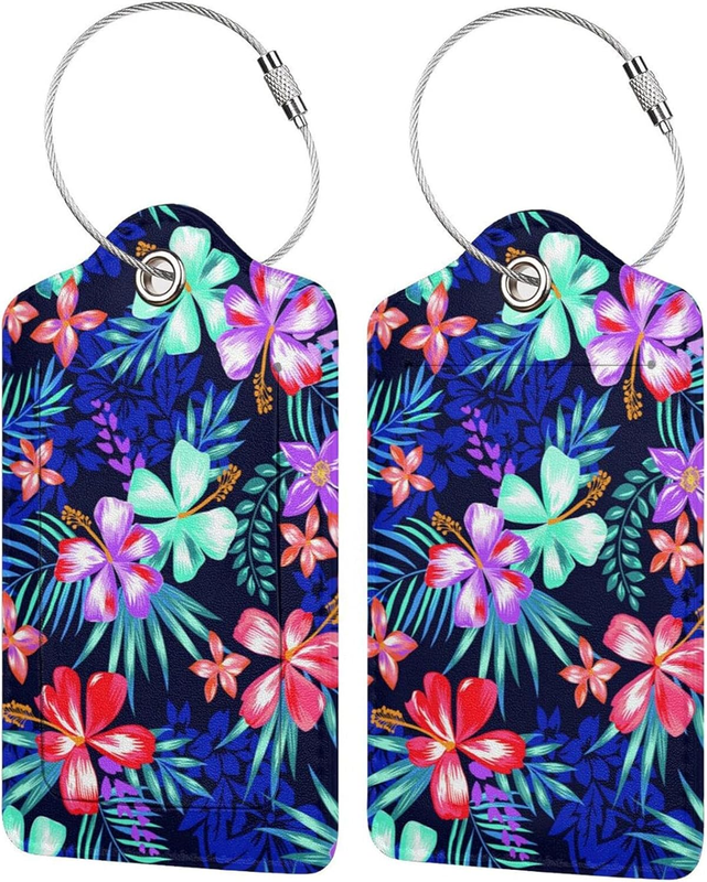 Set of 2 Luggage Tag for Suitcases Tie Dye PU Leather Luggage Tag with Full Back