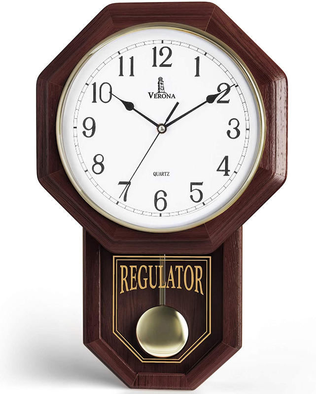 Pendulum Wall Clock - Regulator Clock - Wooden Schoolhouse Wall Clock with Pendu