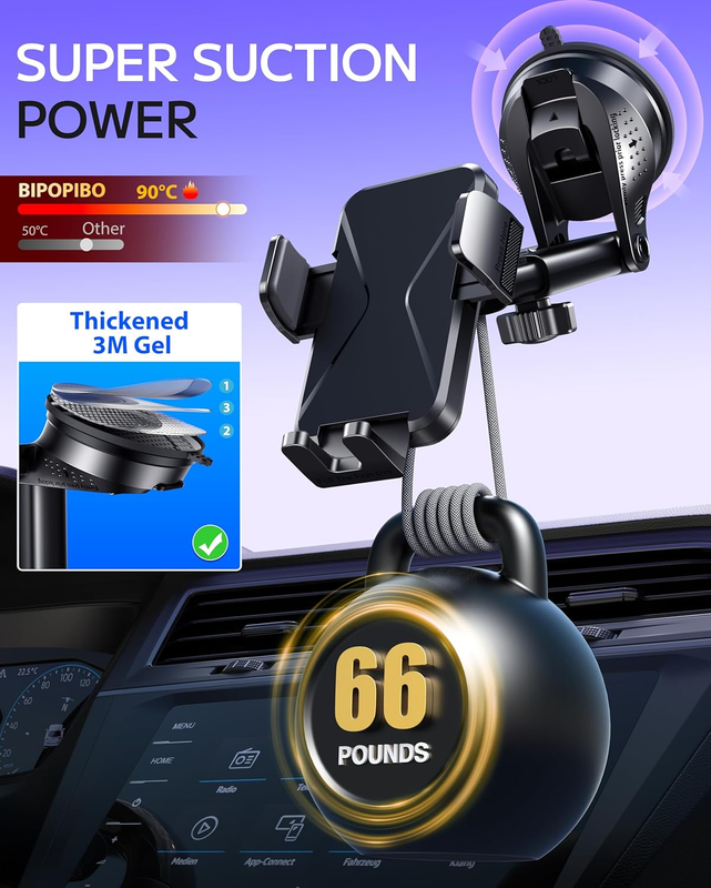 Phone Holder Car, 3-in-1 Universal Car Phone Holder Mount Windshield Dashboard A