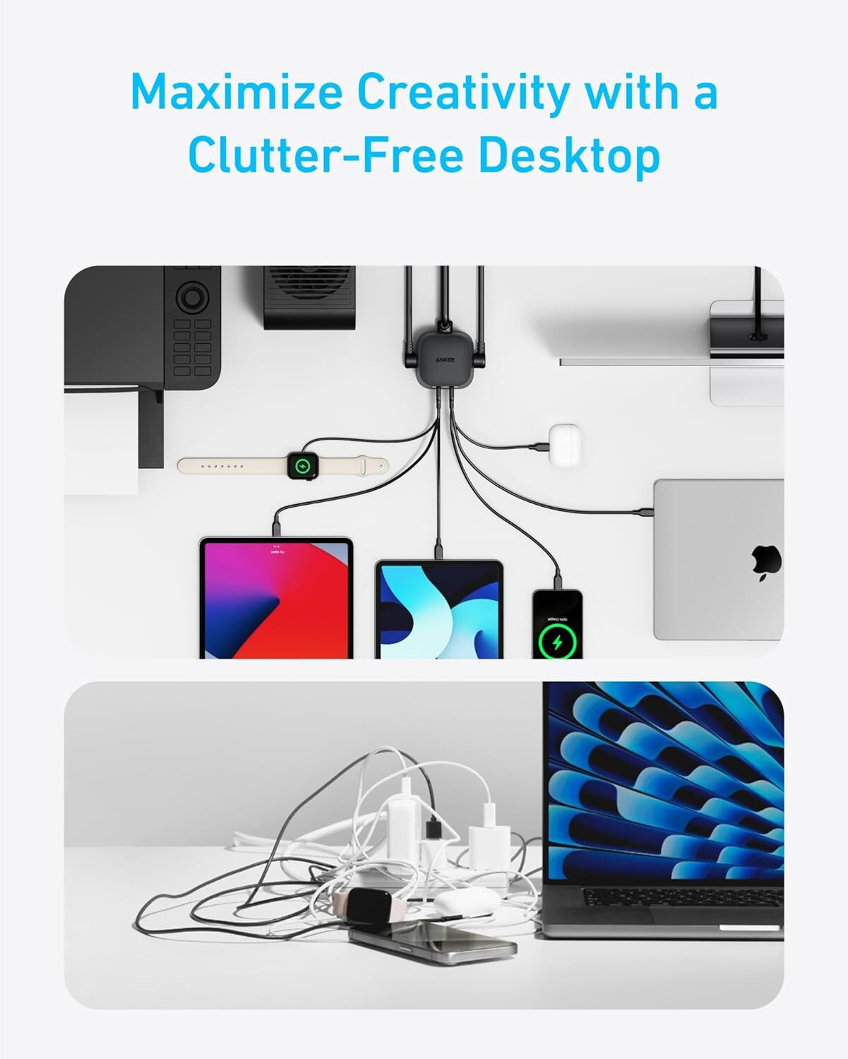 Anker 9-in-1 Charging Station 100W USB C Power Strip 300J Surge Protector, 5ft