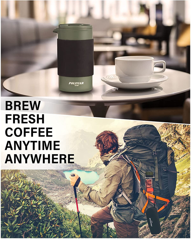 POLIVIAR French Press Coffee Maker, 12 Oz Portable French Press with Mini Canist