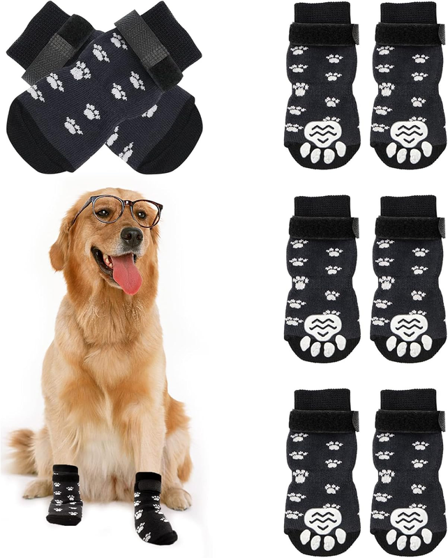 4 Paar Anti-Rutsch Socken Für Hunde, Einstellbare Indoor-Hundegriff-Socken Mit R