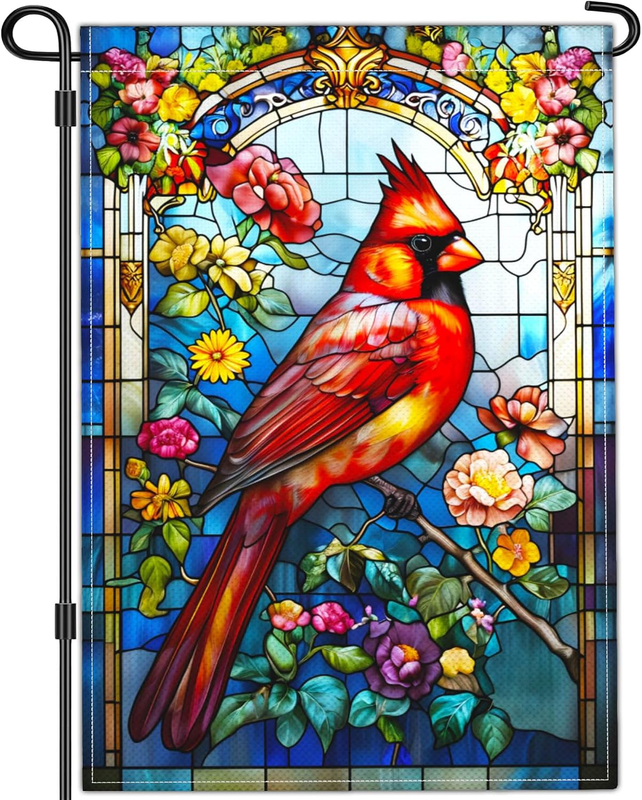 Spring Summer Red Cardinal Garden Flag Floral Flowers Garden Flags for outside 1