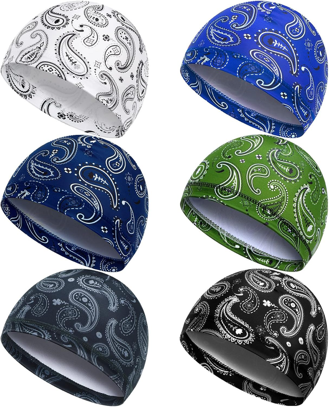 Haysandy 6 Pcs Men Skull Cap Helmet Liner Cooling Sweat Wicking Beanie Head Wrap