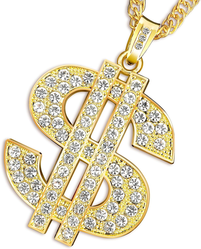 Dollar Sign Necklace Gold Chain Rapper Costume 80s 90s Hip Hop Money Chain Bling