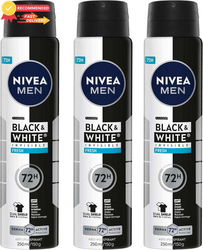 MEN's Black & White Invisible Deodorant 250ml | 72-Hour Sweat Protection
