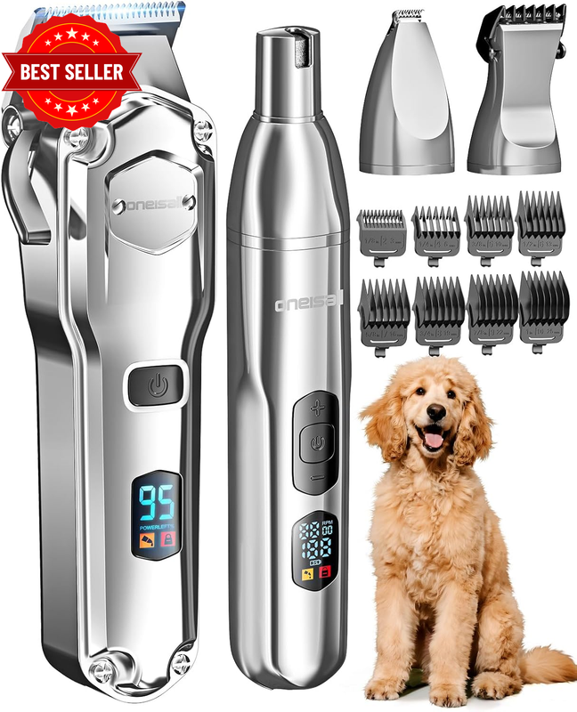 Dog Clippers for Grooming Thick/Heavy Coats, 4-In-1 Dog Grooming Kit Low Noise w