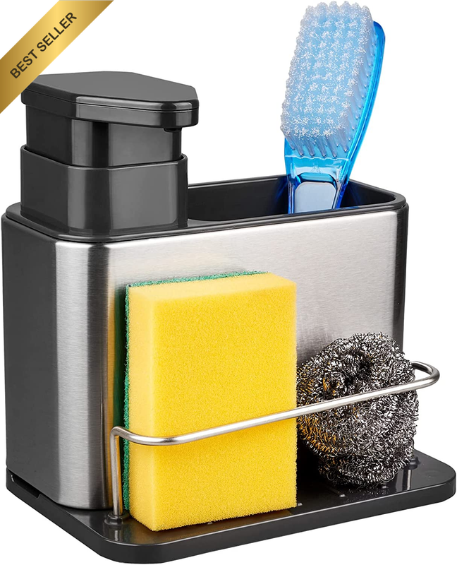 Soap Dispenser for Kitchen Sink, 3-In-1 Sponge Holder for Kitchen Sink Caddy, St