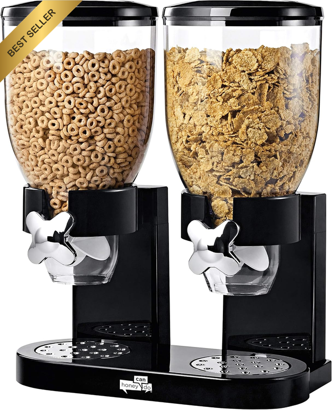 (Black/Chrome, Double Dispenser) -  'Classic' Dry Food/Cereal Dispenser (Double,