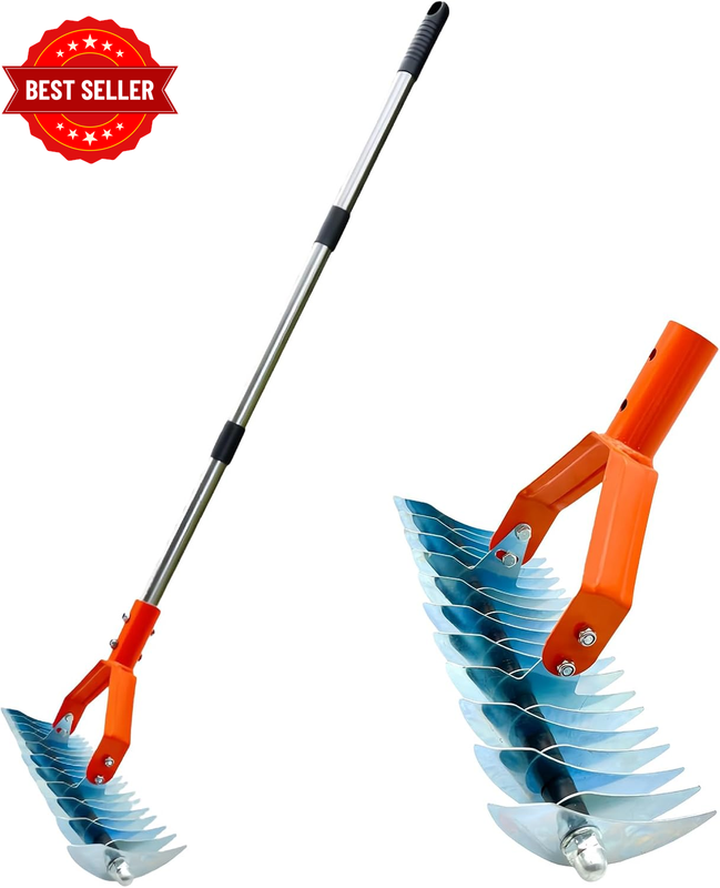 Thatch Rake, Garden Rake Heavy Duty, 12.8-Inch Dethatcher with Carbon Steel Head