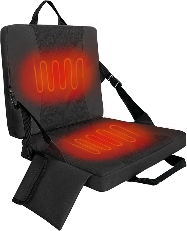 Heated Seat Cushion,Heated Seats Pad,Heated Stadium Seat for Bleachers,Heated Camping Chair Pad,Foldable Heated Seats USB Powered Great for Sports,Camping,Fishing (No Power Bank) Black