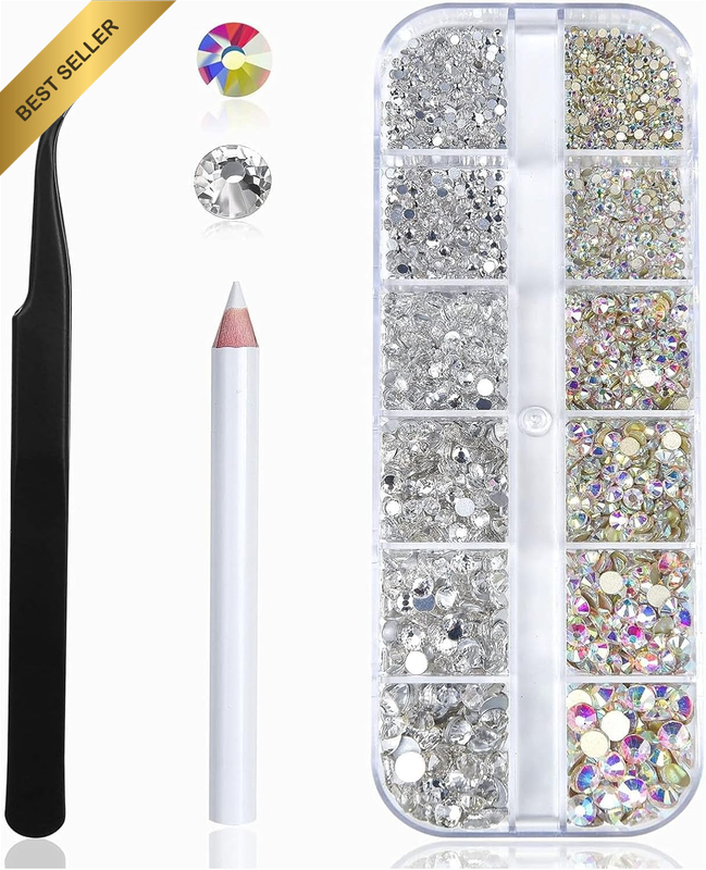 Nail Art Rhinestones Kit 2400Pcs Nail Gems Ab Flatback Rhinestones Gems Stones,