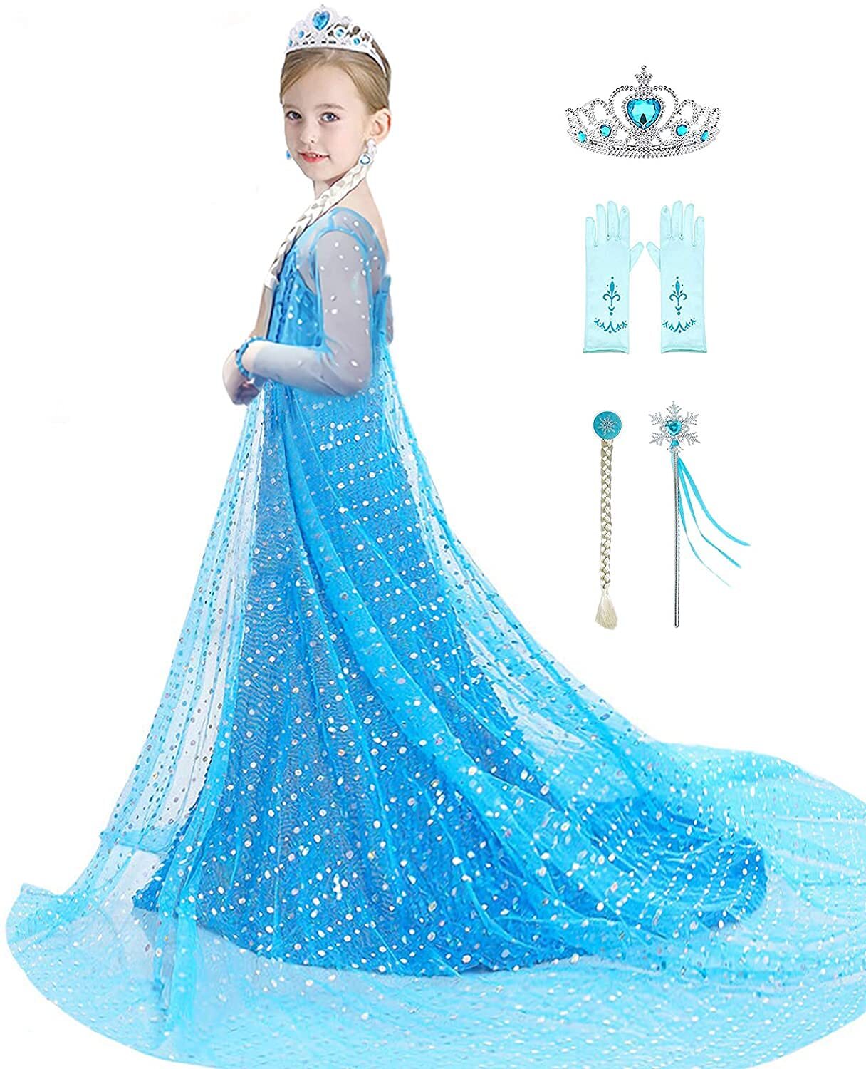 Girls Princess Dress Elsa Costume Sequin Birthday Party Dress Up Girls 2-8  Years | eBay