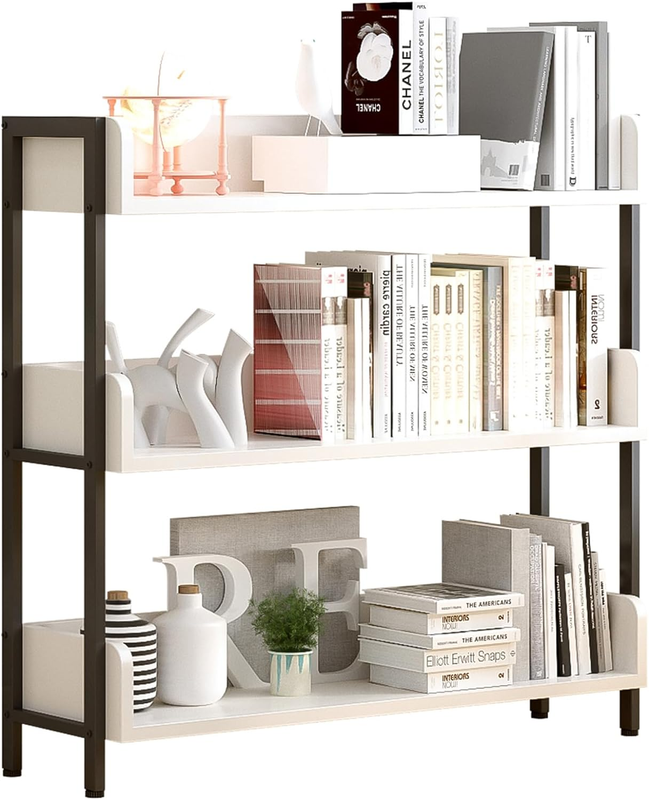 Wide Open Shelf Bookcase - Modern 3-Tier Floor Standing Display Bookshelf with T